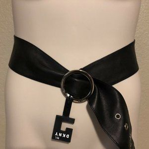 NWT DKNY BLACK WIDE LAMBSKIN LEATHER BELT LARGE